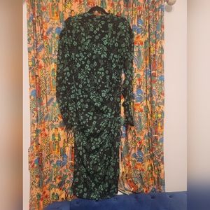 Who What Wear High Neck Midi Dress Size XL w/Shoulder Accents and Ruched Sleeves